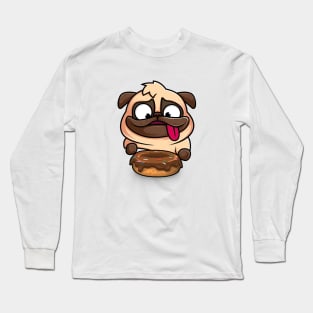 Hungry Dog, Pug, Love, Eating, Donut, Cute, Dog Lover, Gift, Funny Long Sleeve T-Shirt